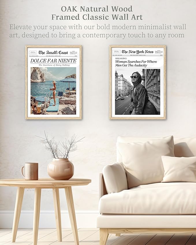 iHery Natural OAK Wood Newspaper Trendy Framed Wall Art, 12x16 in Vintage Headline Canvas Print, Woman Searches for Where Men Get The Audacity Poster, New York News Beige Frame Logs Retro Set of 1