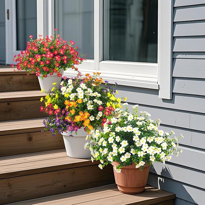 Outdoor Artificial Flowers UV Resistant & Fade Proof, 12 Pack Realistic Fake Flowers for Garden, Patio, Lawn Decor - Weatherproof Plastic Plants(Mix)