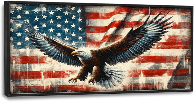 Flintis Large Bald Eagle Wall Art Eagle American flag Pictures Wall Decor Abstract Animal Canvas Painting Print Artwork Decoration Framed for Living Room Bathroom Master Bedroom Office 60L x 30W