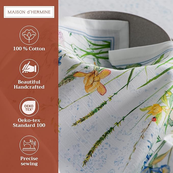 Maison d' Hermine Cloth Napkins Set of 4 100% Cotton Everyday Reusable Square Napkins Cloth Washable, Dinner, Party, Wedding, Restaurant, Spring/Summer (Fleurs De Mai, 20" x 20")