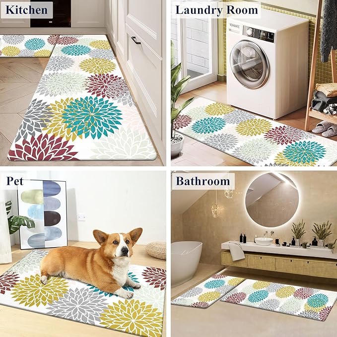 HEBE Anti Fatigue Kitchen Rug Sets 2 Piece Non Slip Kitchen Mats for Floor Cushioned Kitchen Rugs and Mats Waterproof Comfort Standing Mat Runner for Kitchen,Home Office,Sink,Laundry