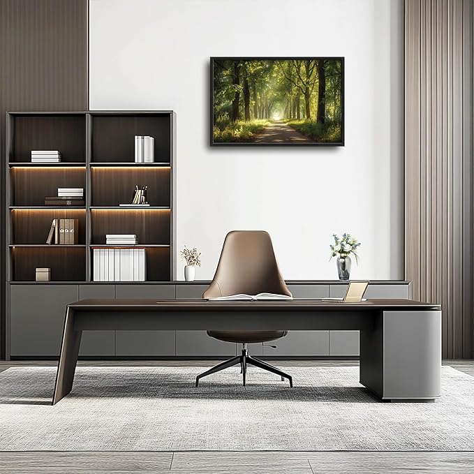 Framed Large Wall Art for Living Room, Forest Tree Canvas Wall Decor, Green Tree Pictures Painting, Modern Landscape Artwork for Bedroom Office 36L'' × 24W''