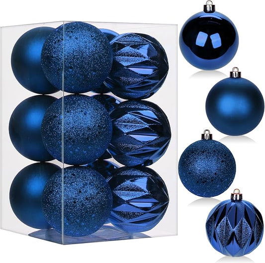 12PCS 3.15" Christmas Ball Ornaments Shatterproof Navy Blue Christmas Tree Decorations Xmas Tree Balls Halloween Ornaments Décor
