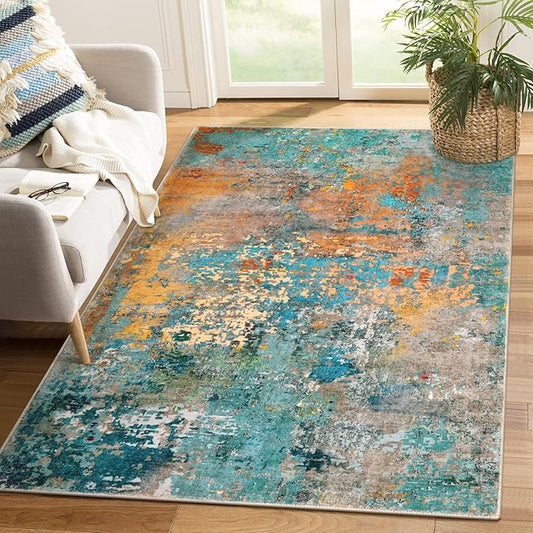 Lahome Modern Abstract Area Rug - 4x6 Colorful Rug for Bedroom Soft Washable Rugs for Living Room Dining Room Non Slip, Contemporary Indoor Carpet for Nursery Office Apartment Playroom Kitchen
