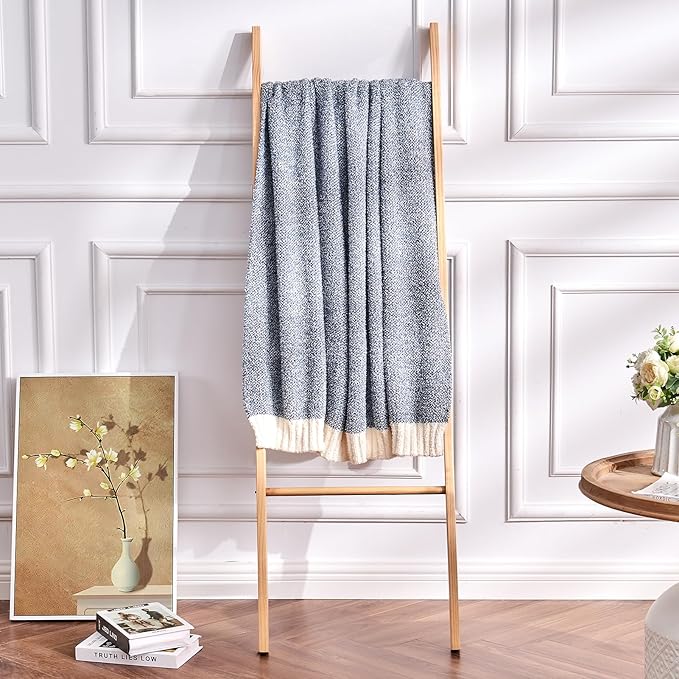 CozeCube Melange Blanket, Ultra Soft Blue and White Throw Blanket, Warm Cozy Knit Fuzzy Plush Reversible Throw for Couch Bed Sofa, 60"x80"