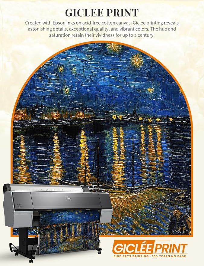 DECORARTS - Vincent van Gogh's Starry Night Over the Rhone. Museum-Quality Giclee Print on Cotton Canvas, Ornate Gold Solid Wood Frame, Framed Size: 34.75x28.75 in, Made in USA