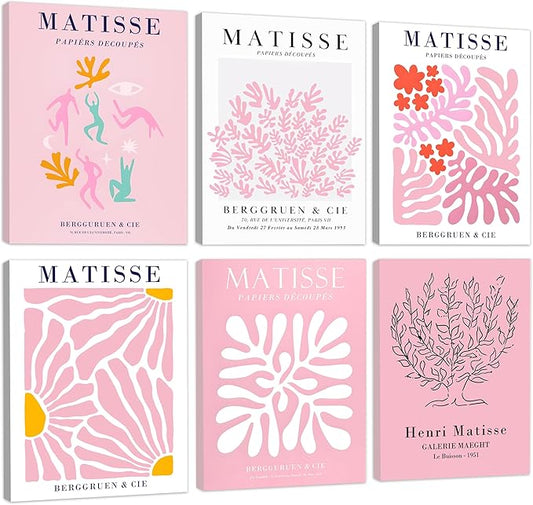 COSCTOR Set of 6 Henri Matisse Vintage Wall Art Decor Canvas Framed 6 Pieces Minimalist Abstract for Bedroom Living Room Bathroom Hallway Home Decoration(Framed, 12x16)