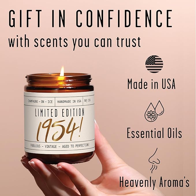 71st Birthday Gifts for Women - 'Limited Edition 1954' Soy Candle, w/Champagne on Ice I 71 Birthday Gifts for Women I 71st Birthday Gift for Her Ideas I 9oz Reusable Jar, 50Hr Burn, Made in USA