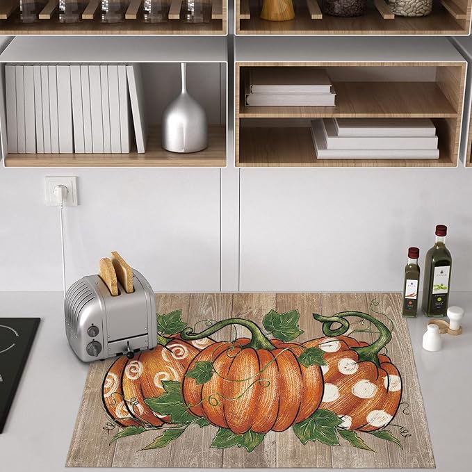 Artoid Mode Wood Pumpkins Fall Placemats, 24x36 Inch Extra Large Table Mats for Kitchen Countertop Protector Dining Decoration