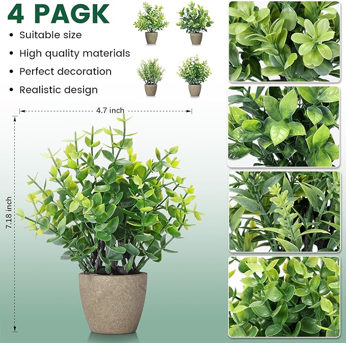2 Pack Fake Plants Ceramic Mini Artificial Greenery Potted Plants for Home Decor Office Decor Room Decor Farmhouse Decor Indoor Table Bathroom Decor