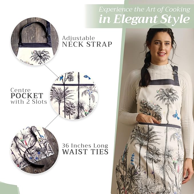 Maison d' Hermine 100% Cotton Apron for women with Pocket Kitchen Chef Apron for Men Cooking Gardening Server Waitress