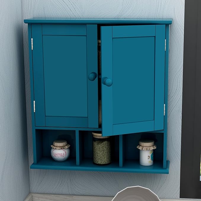 TaoHFE Turquoise Bathroom Cabinet - 2 Door Adjustable Shelves, Over The Toilet Storage, Wall Mounted Medicine Cabinet