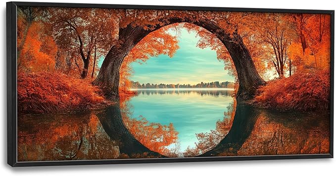 Olivine Autumn Wall Art, Tree Pictures Wall Decor, Autumn Forest Painting, Nature Landscape Canvas Prints, Framed Artwork for Bathroom Bedroom Living Room Office Home Decoration 60"x30"