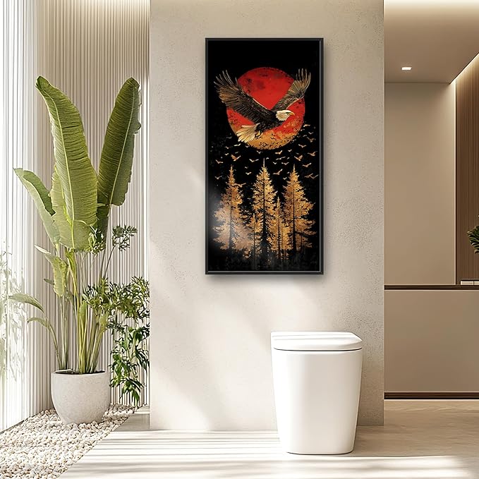 Lovira Bald Eagle Large Wall Art Eagle Japanese Sun Forest Canvas Wall Decor Pictures Prints Painting Framed Modern Vertical Artwork for Living Room Bedroom Bathroom Office 30"x60"