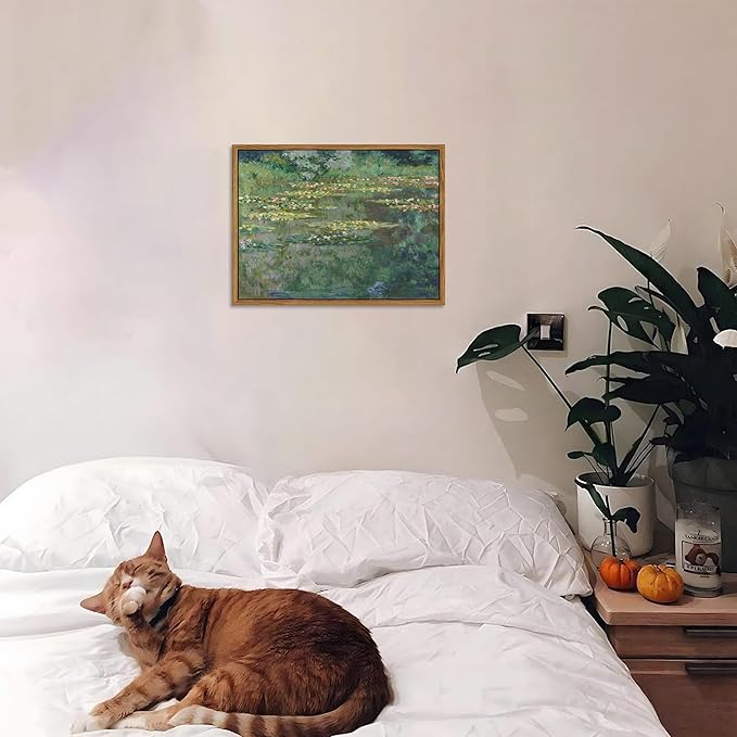 Framed Claude Monet Wall Art – Vintage Water Lilies Pond Painting Wall Decor, Impressionist Living Room Wall Art, Classic Aesthetic Canvas Prints for Bedroom Kitchen Bathroom – 10"x8"