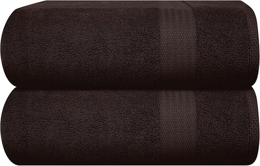 GLAMBURG Premium Cotton Oversized 2 Pack Bath Sheet 35x70-100% Pure Cotton - Ideal for Everyday use - Ultra Soft & Highly Absorbent - Machine Washable - Chocolate Brown
