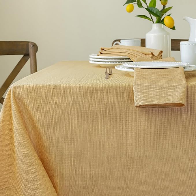 Benson Mills Cameron Textured Fabric Table Cloth, for Everyday Home Dining, Parties, Fall, Autumn, Holiday, and Thanksgiving Tablecloth (52" x 70" Rectangular, Sunshine/Yellow)