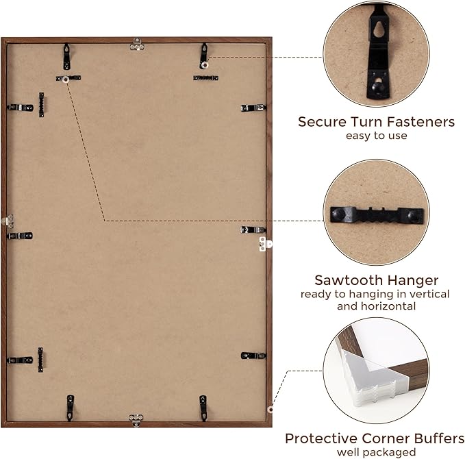 18x26 Picture Frame, Solid Oak Wood 18 x 26 Frame for Wall, 18x26 Walnut Poster Frame with Real Glass, 18x26 Matted frame for 14x22, 18"x26" Wood Frame for Home Decor (Walnut Color, 1 Pack)