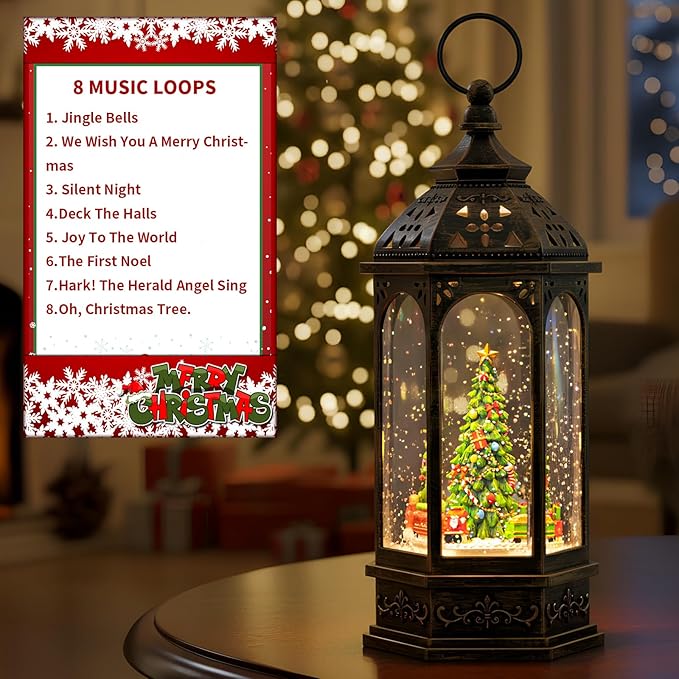 Christmas Snow Globes, Train Whirled Around The Christmas Tree Music Water Lantern, 8 Christmas Music, USB Powered & Battery, Holiday Decorations Gifts for Family, Children or Friends
