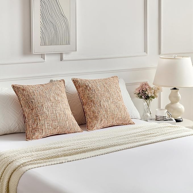 FUTEI Rust Decorative Throw Pillow Covers 24x24 Inch Set of 2,Soft Chenille Tweed Textured Euro Pillow Shams,Modern Home Decor for Couch Bed Living Room