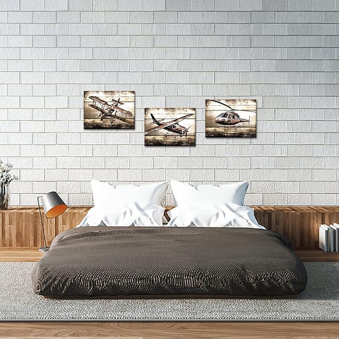 LoveHouse Airplane Decor for Kids Boys Room Vintage Aviation Canvas Pictures Aircraft Avation Painting for Nursery Room
