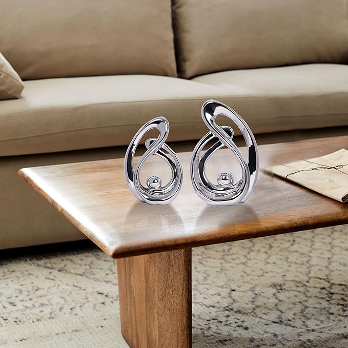 2 Pcs Silver Decor Sculpture Table Decorations Ceramic Decor Mid Century Modern Decor Statue and Figurine Centerpieces for Living Room Dining Room Kitchen Fireplace Shelf Office Coffee Table Decor