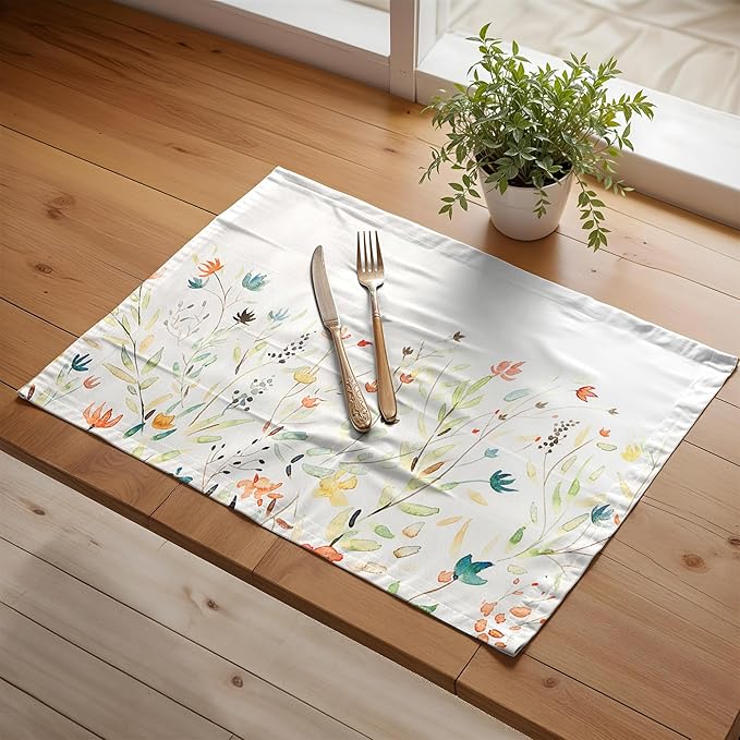 Maison d' Hermine Placemats Set of 4 100% Cotton Washable Cloth Place Mats, Reusable Table Mats for Kitchen Dining Decoration, Party, Wedding, Restaurant Spring/Summer (Colmar, 13" x 19")
