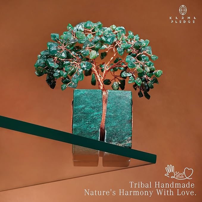 Crystal Tree of Life for Home and Office Decor, Handmade Raw Crystal Base Green Aventurine Chakra Healing Crystal Tree for Positive Energy, Money, Good Luck, Christmas Décor, Birthday Gifts for Women