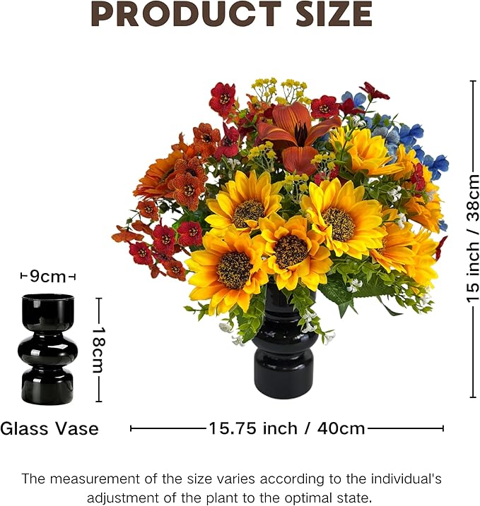 Fake Flowers with Vase, Sunflowers Artificial Flowers, Faux Flowers in Vase for Centerpiece Table Decorations, Fall Fake Plant Silk floral arrangements for Home Coffee Kitchen Dining Table Decor