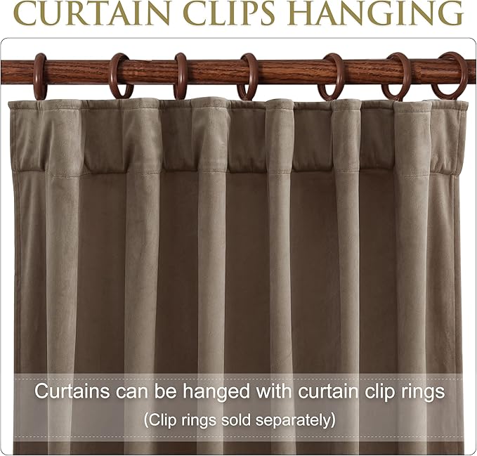 StangH Taupe Velvet Curtains - Room Darkening Thermal Bedroom Window Drapes Super Soft Thick Heavy Drapes 84 inches Long for Living Room/Office, W52 x L84, 2 Panels