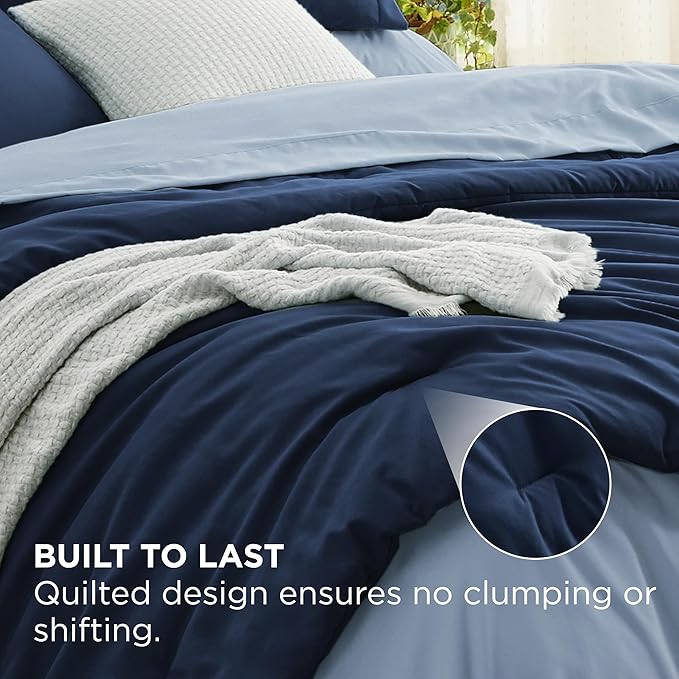 Bedsure Full Size Comforter Set - 7 Pieces Navy Full Bedding Set for All Seasons, Boho Contrasting Design Bed in a Bag with Comforter, Sheets, Pillowcases & Shams