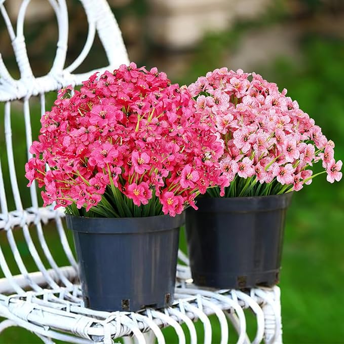 AGIRL 24 Bundles Artificial Flowers for Outdoor,No Fade Fake Plastic Flowers Faux Plants for Decoration Hanging Planters Indoor Outside Garden Porch Window Box Home Wedding Farmhouse