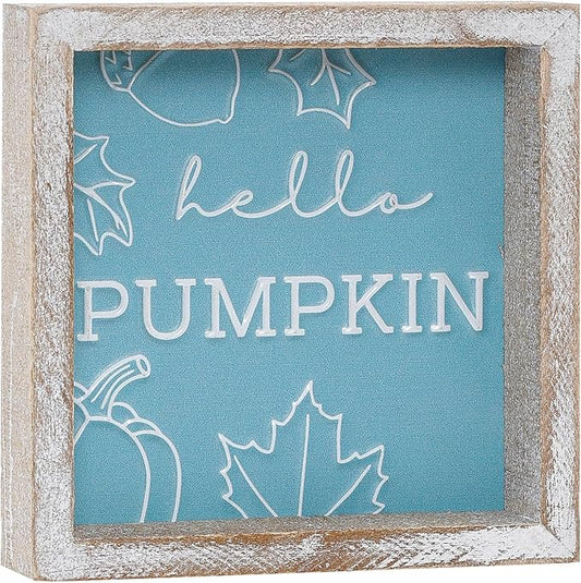 Embossed Hello Pumpkin Sign, Rustic Fall Decorations for Home, Thanksgiving Centerpieces for Table Cubicle Desk Mantel Fireplace, Autumn Tiered Tray Decor
