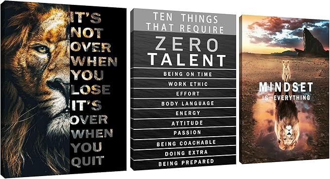 Motivational Quotes Wall Art Lion Canvas Office Inspirational Wall Decor Zero Talent Poster Animal Picture Print Painting Artwork for Home Living Room Bedroom Office Decor Ready to Hang [36''Wx 16''H]
