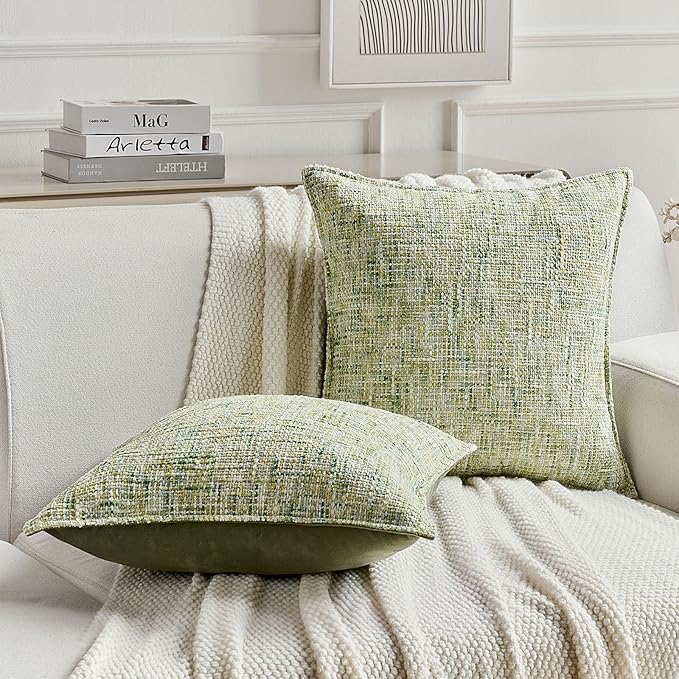 FUTEI Green Decorative Throw Pillow Covers 12x20 Inch Set of 2,Soft Chenille Tweed Textured Lumbar Pillow Case,Modern Home Decor for Couch Bed Living Room