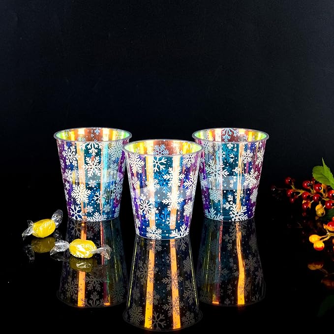25 Winter Plastic Cups Iridescent Snowflake Party Cups 12oz Frozen Shiny Snowflakes Disposable Drinking Cups for Birthday Wedding New Year Holiday Party Supplies