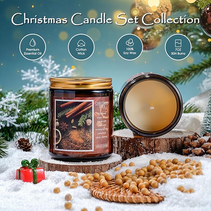 Christmas Spice Soy Candle - 7 oz Aromatherapy Jar Candle - Winter for Women & Men
