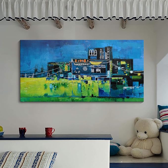 YDYSUNE Modern Abstract Wall Art for Living Room, Office & Bedroom Navy Blue City Wall Art Cityscape & Paintings for Bedroom Wall Art Pictures Wall Decor Artwork for Walls 29×58IN