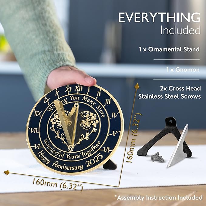 Anniversary Sundial Gift for Any Wedding Anniversary in 2025 - Wonderful Years - Recycled Metal Home Decor Or Garden Present Idea - Handmade in UK for Him, Her Parents Or Couples Celebration