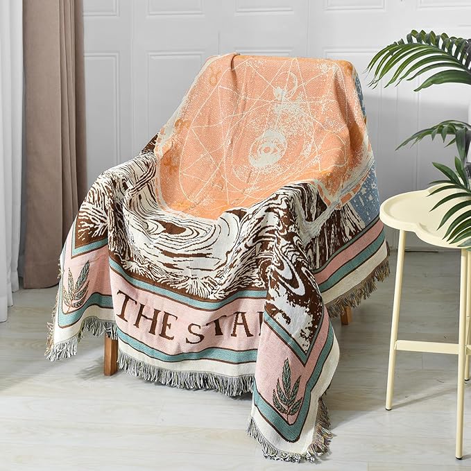 Boho Throw Blanket Reversible Cotton Bohemian Tapestry Hippie Room Decor Double Sided (Boho The Star 50"x60")