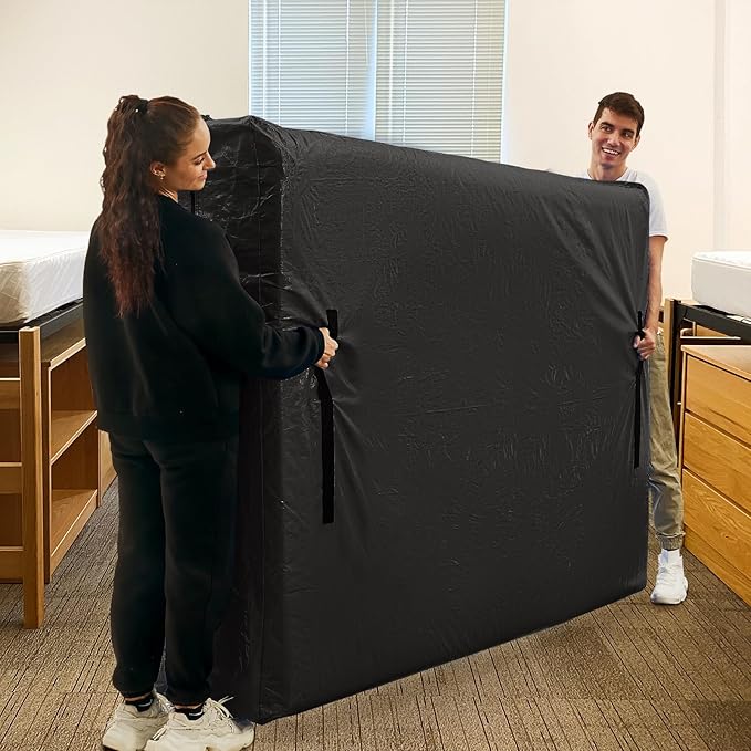 Mattress Bags for Moving, BETU Mattress Protector Waterproof Mattress Cover Twin Size Storage Bags with 8 Heavy-Duty Handles and Zipper for College Bed Extra Thick Large Reusable (77"x42"x15" Black)