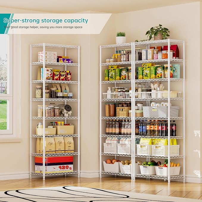 SINGAYE 8 Tier Shelf Organizer Storage Metal Shelves Garage Wire Shelving Unit Pantry Rack Adjustable Standing Storage for Kitchen Closet Laundry Bathroom Pantry 12" D x 22" W x 74" H White