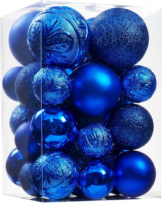 Wironlst Christmas Ball Ornaments - 30pcs Shatterproof Plastic Christmas Ornaments Hanging Ball Decorations for Xmas Tree, Holiday, Wedding, Party (Multi-Size, Blue)