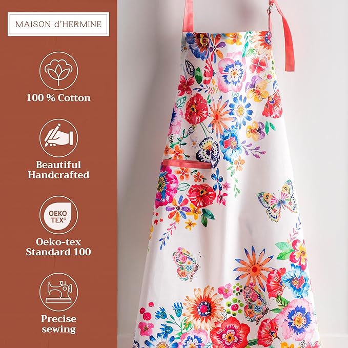 Maison d' Hermine 100% Cotton Apron for women with Pocket Kitchen Chef Apron for Men Cooking Gardening Server Waitress