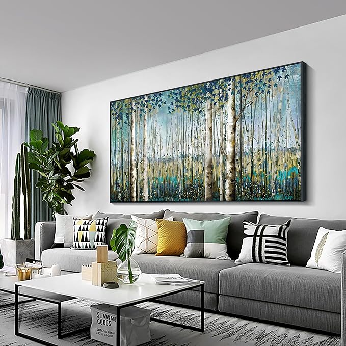 Pogusmavi Forest Wall Decor Green Wall Art Room Decor Framed Artwork For Walls Modern Home Decor Large Wall Art Pictures For Living Room Wall Decoration Art Print Forest Wall 29×58 Blacke Framed