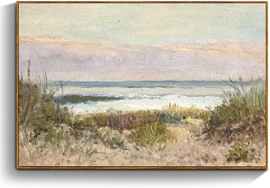 crmotu Beach Framed Wall Art, Coastal Landscape Canvas Prints, Ocean Wave Vintage Wall Decor, Nature Scenery Rustic Wall Paintings for Living Room Bedroom Bathroom Kitchen Decorations 20x30in