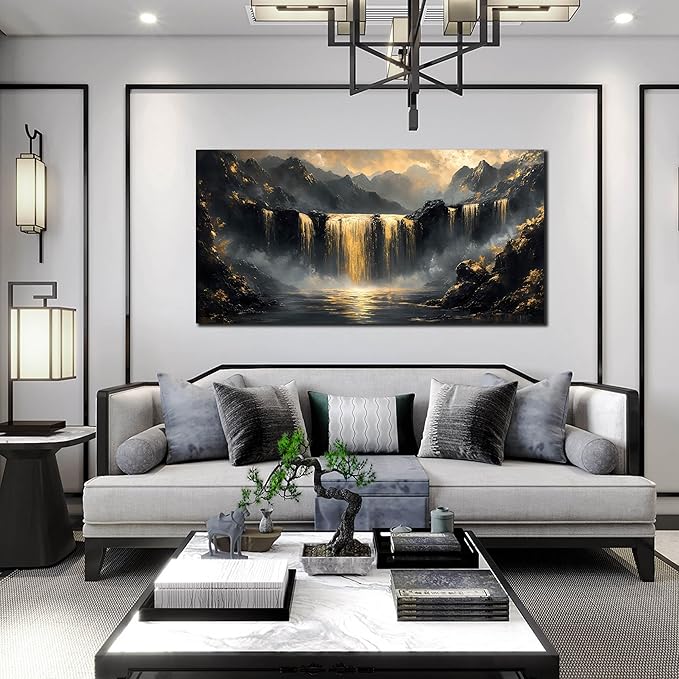 Waterfall Wall Art for Living Room Large Size - Mountain Canvas Wall Art for Office - Modern Art Wall Decor for Bedroom Size 29" x 59"