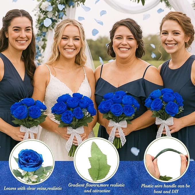 Geosar 16 Bundles Artificial Peonies Flowers Fake Silk Peony Bouquet Faux Peonies Flowers Bulk for Decoration Vase Florals Arrangements Wedding Party Table (Royal Blue)