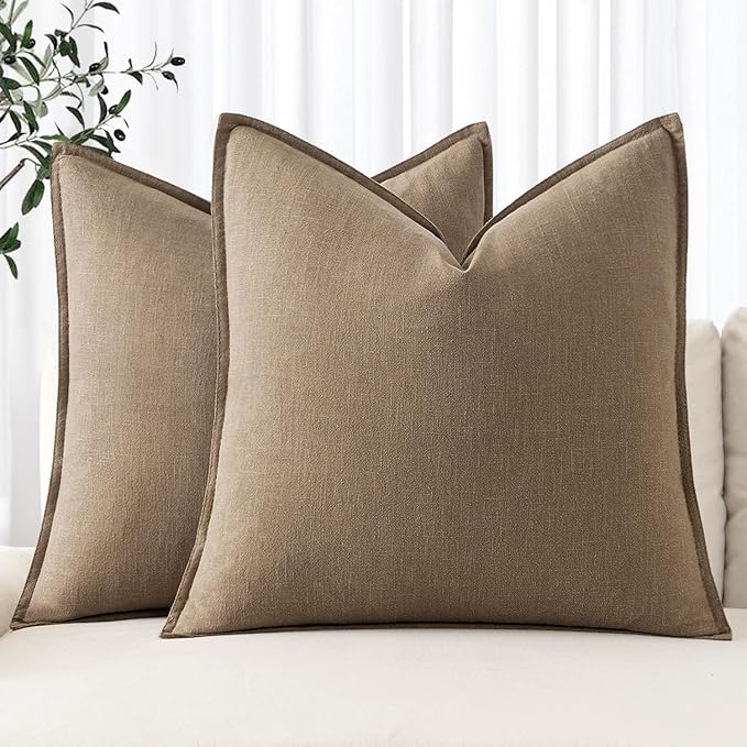 MIULEE Decorative Linen Pillow Covers 28x28 Inch Khaki Boho Farmhouse Neutral Couch Throw Pillows for Bed Pack of 2 Accent Modern Pillowcase Sofa Livingroom Home Decor