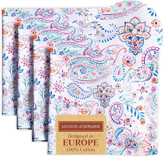 Maison d' Hermine Cloth Napkins Set of 4 100% Cotton Everyday Reusable Square Napkins Cloth Washable, Dinner, Party, Wedding, Restaurant, Spring/Summer (Indian Floral, 20" x 20")
